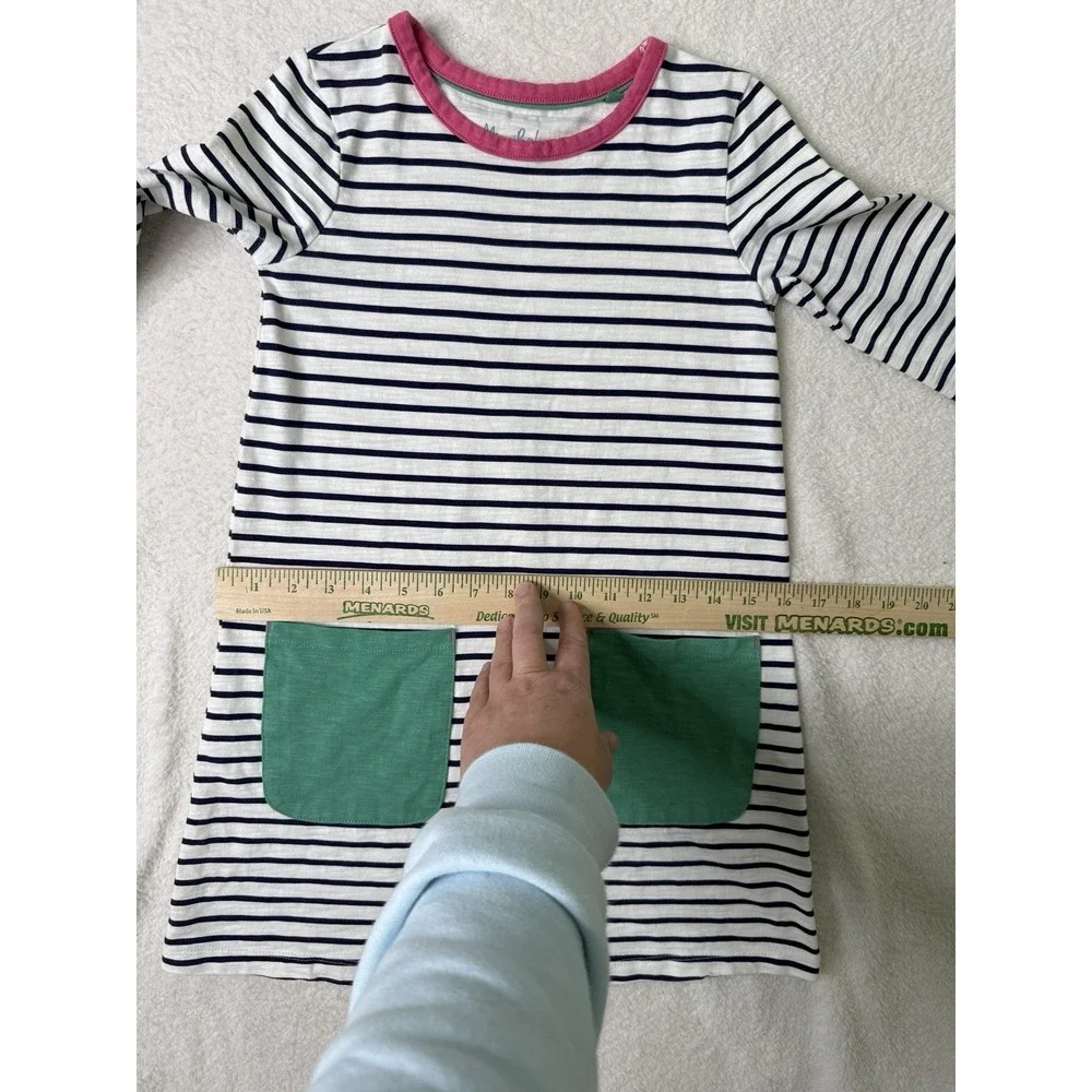 Mini Boden Dress Pockets Long Sleeve Spring Artsy Blue Stripe Girls 7-8 Years